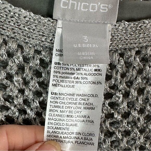 Chico's Gray Crew Neck Sweater with Ribbed Knit - Picture 3 of 7